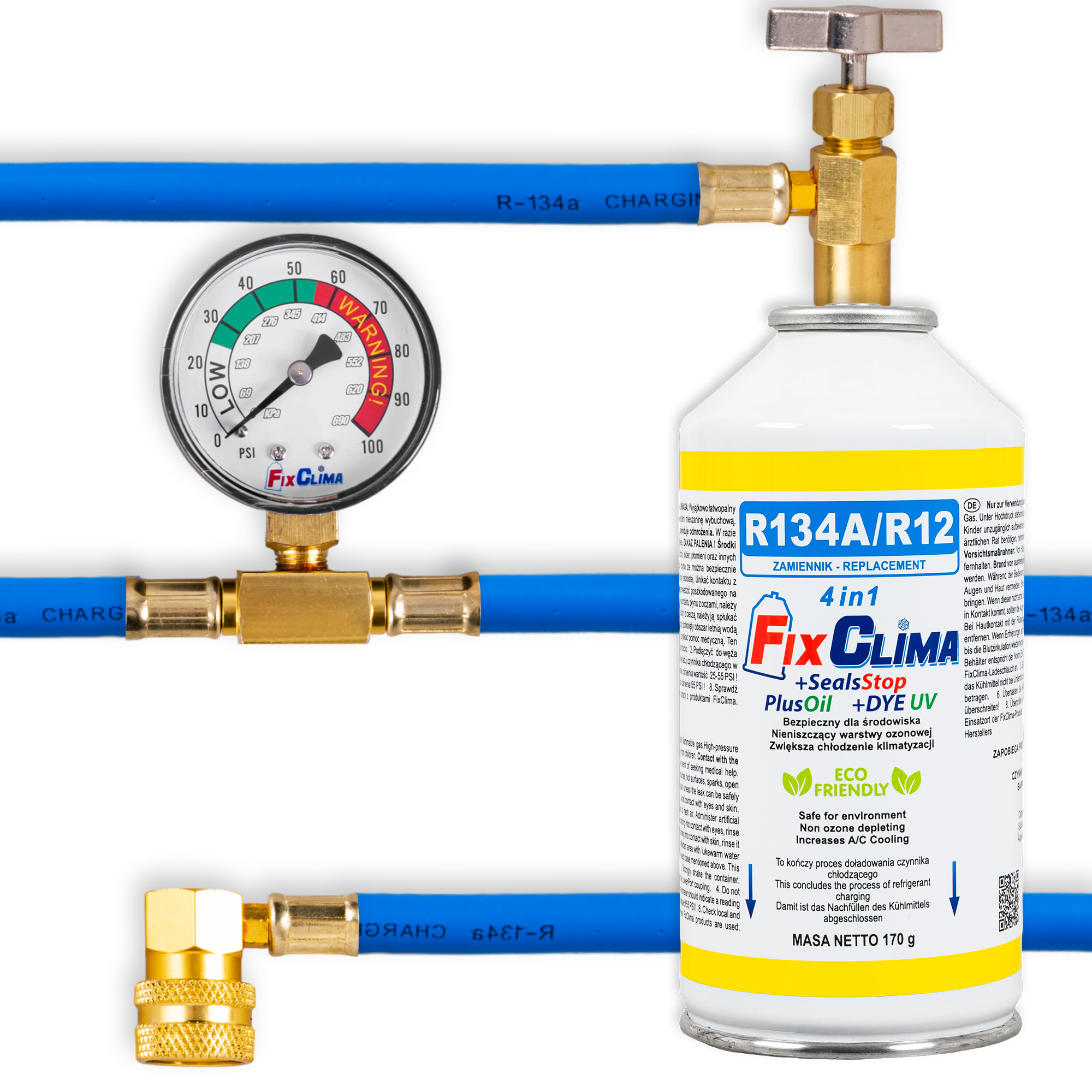 Sada Pro Plnění Klimatizace Automobilů Plyn R134A Chladivo 4V1 Fix
