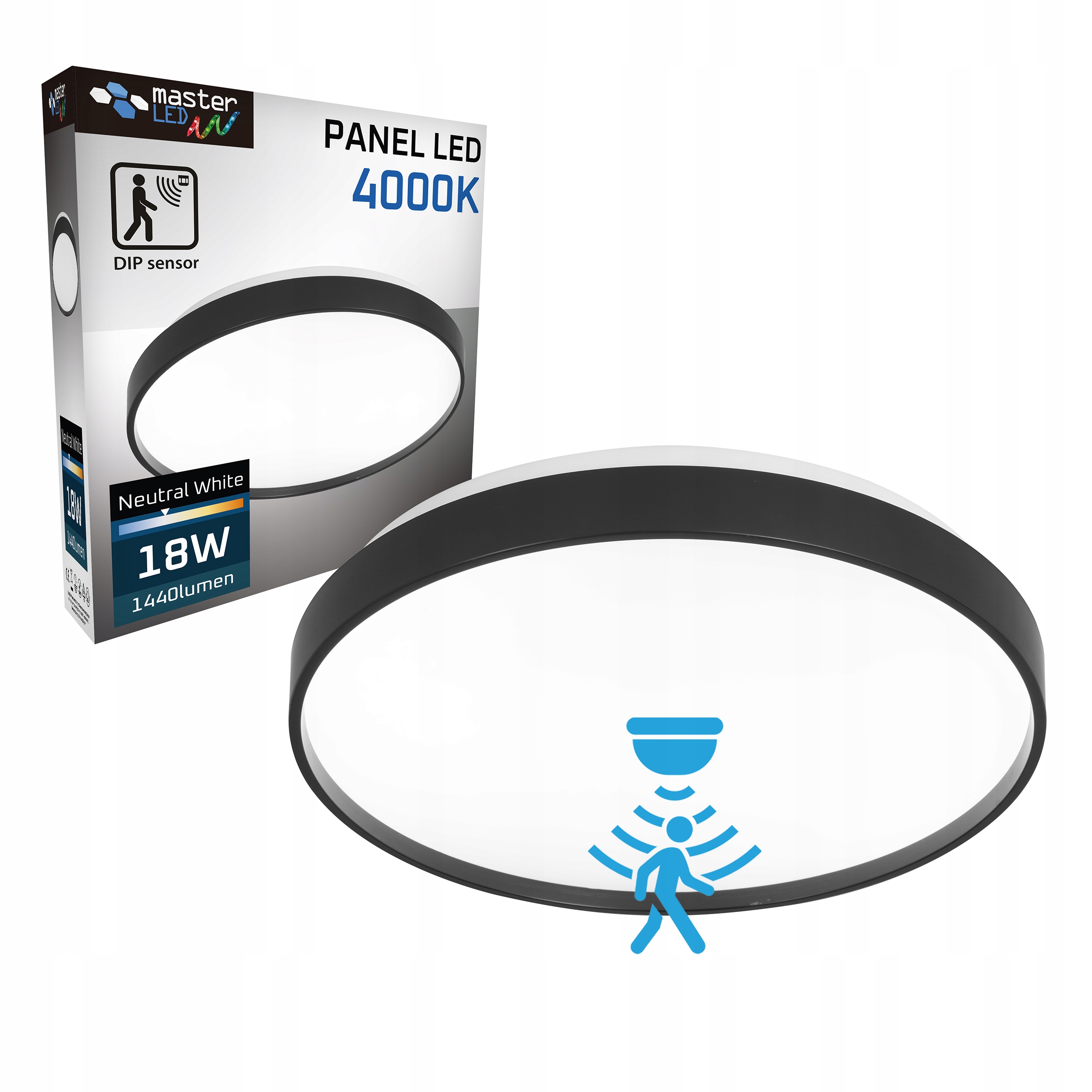 Panel Led Natynkowy plafon sufitowy 18W Okrągły czujnik ruchu