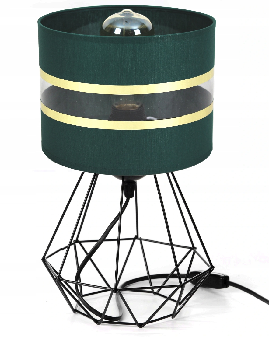 

Lampka Nocna Biurkowa Abażur Zielony + Złoto Loft