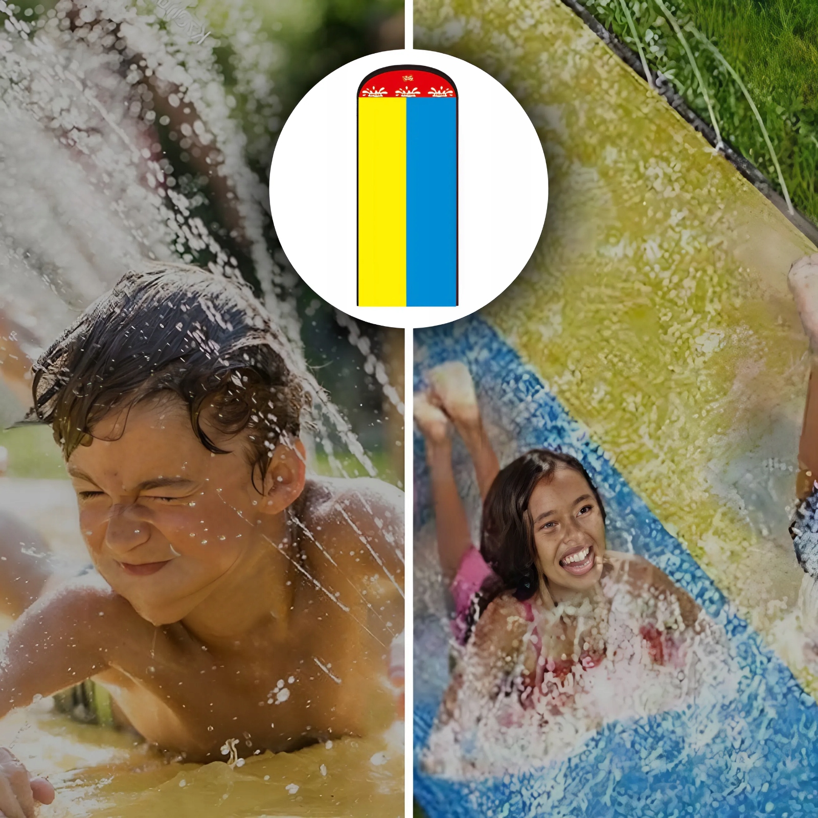 ŚLIZGAWKA WODNA ŚLIZGI WODNE Z FONTANNĄ +2 DESKI ZABAWKA DO OGRODU Długość ślizgu 488 cm