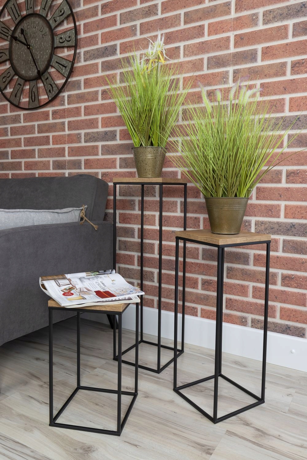 KWIETNIK STOJAK STOJĄCY NA KWIATY METAL 40 CM LOFT Kolor czarny odcienie brązu i beżu