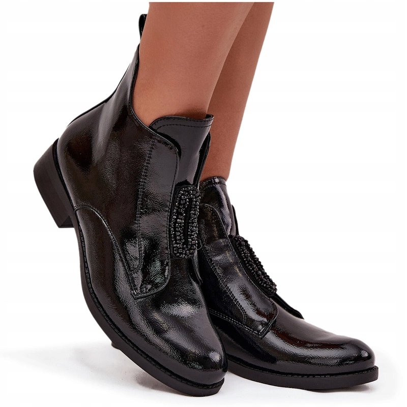 Dámské Kotníkové Boty Lakované Ozdobný Detail S.barski HY52-525 Černé 37