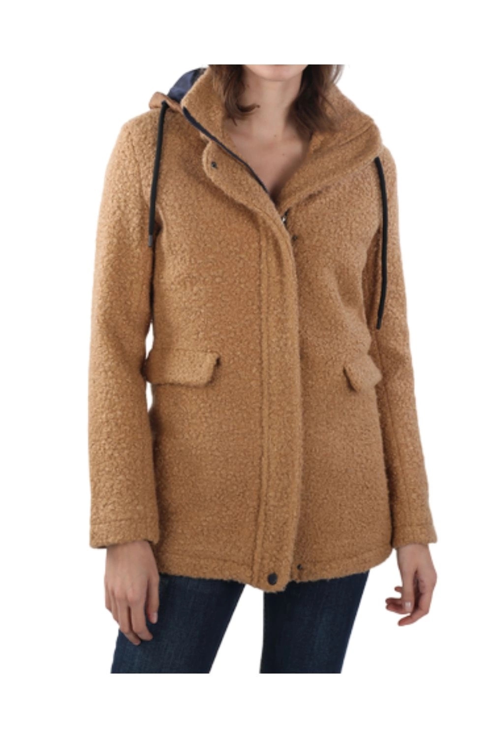 Dámský kabát Giorgio DI Mare s kapucí, hnědý, Sherpa, módní, velikost vel.