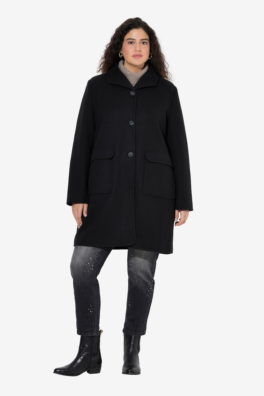 Ulla Popken Černý Kabát Plus Size S Klasickou Podšívkou 54/56 7BA