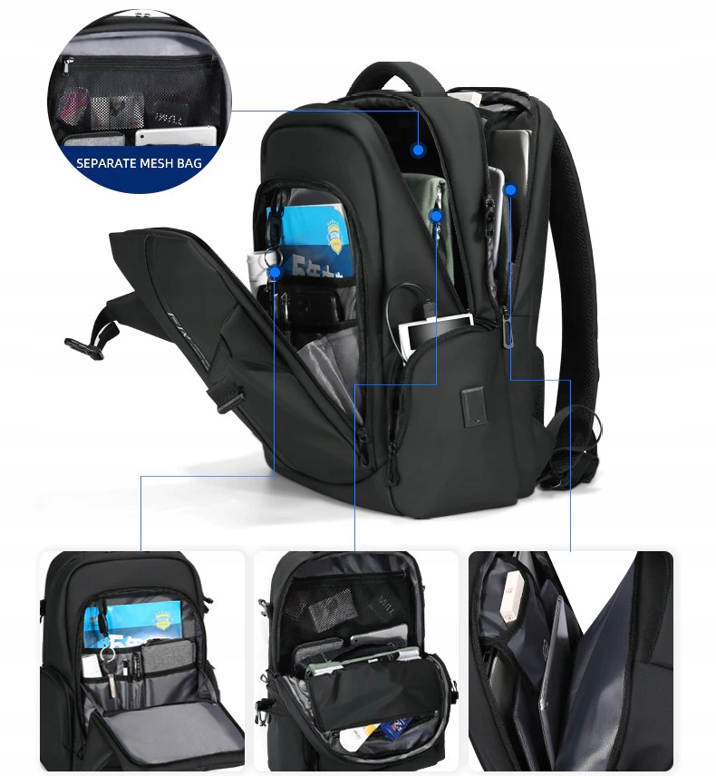 Trzykomorowy plecak FRN8322 na laptopa 16,4 z USB pojemny Wielkość matrycy 16.4