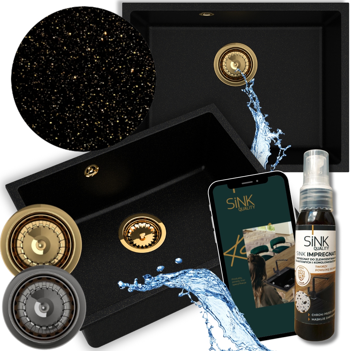 Dřez Granitový Zlatý Jednokomorový Crypton 60 Manuální Sifon