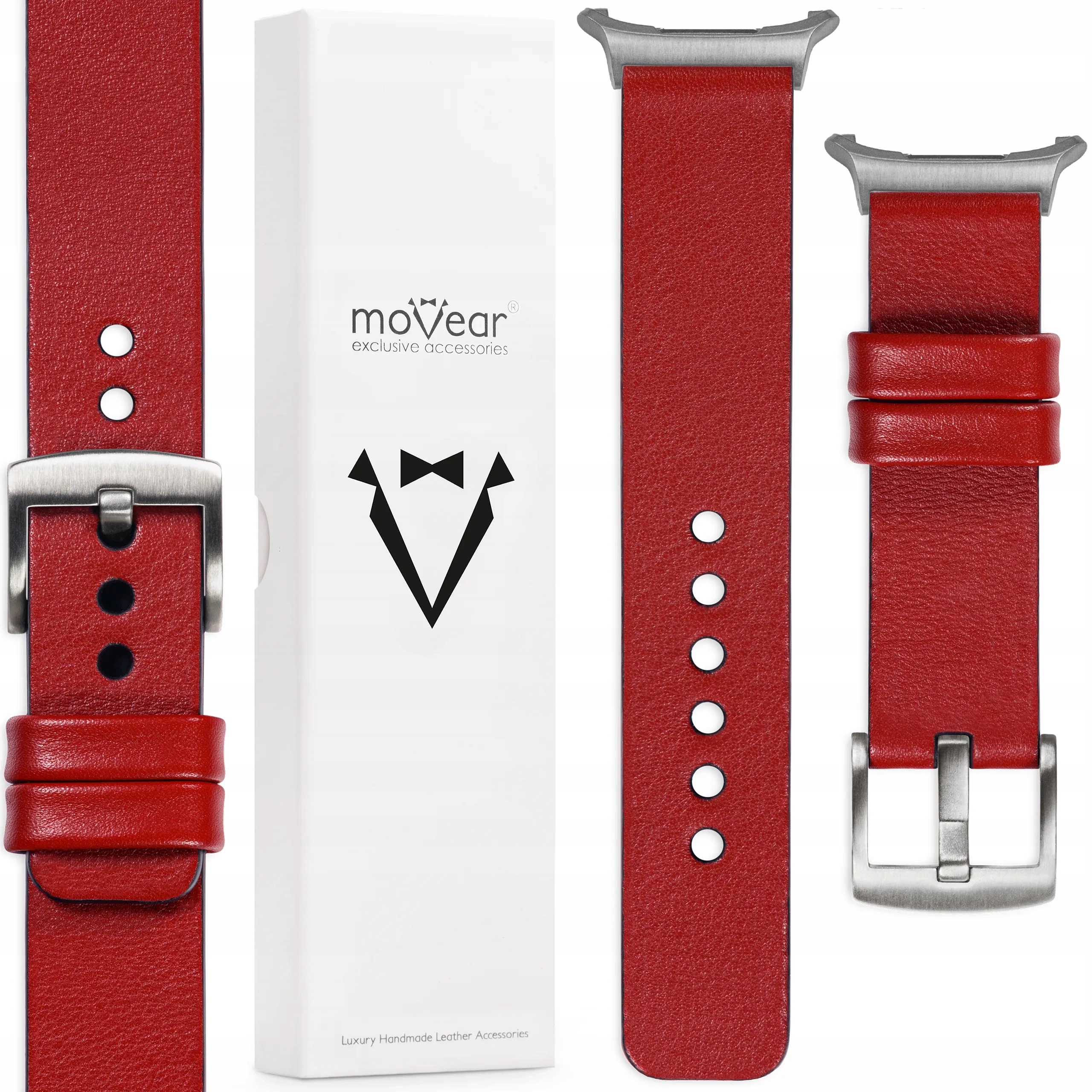 Pásek pro Samsung Galaxy Watch Ultra kožený 24 mm červený Movear