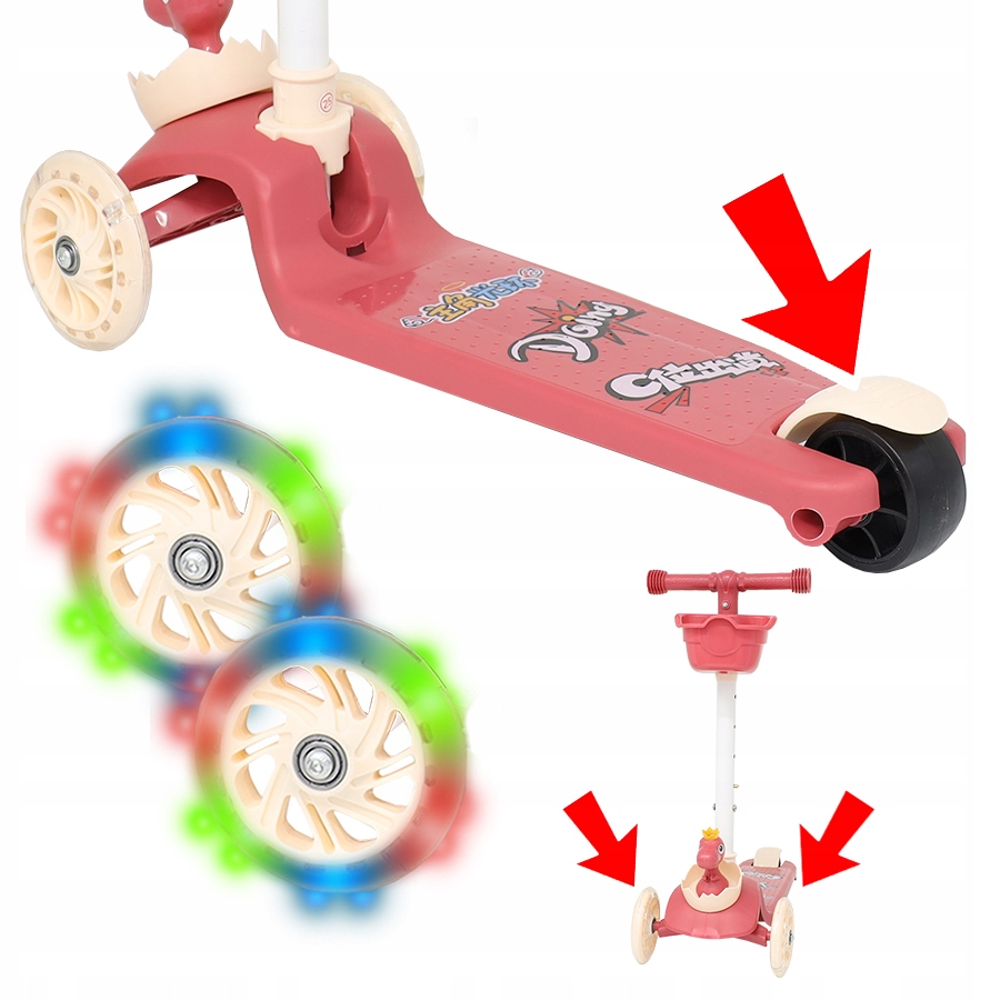 HULAJNOGA DINOZAUR DLA DZIECI TRÓJKOŁOWA BALANSOWA ŚWIECĄCE KÓŁKA SKŁADANA Liczba kół 3