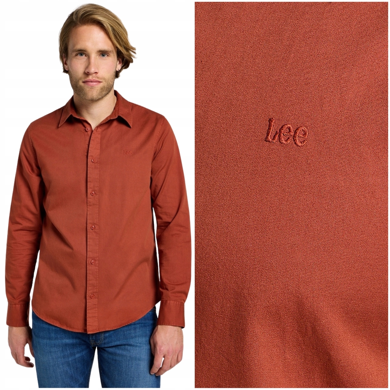 Lee Patch Shirt Sweet Maple červená pánská bavlněná košile s malým logem L