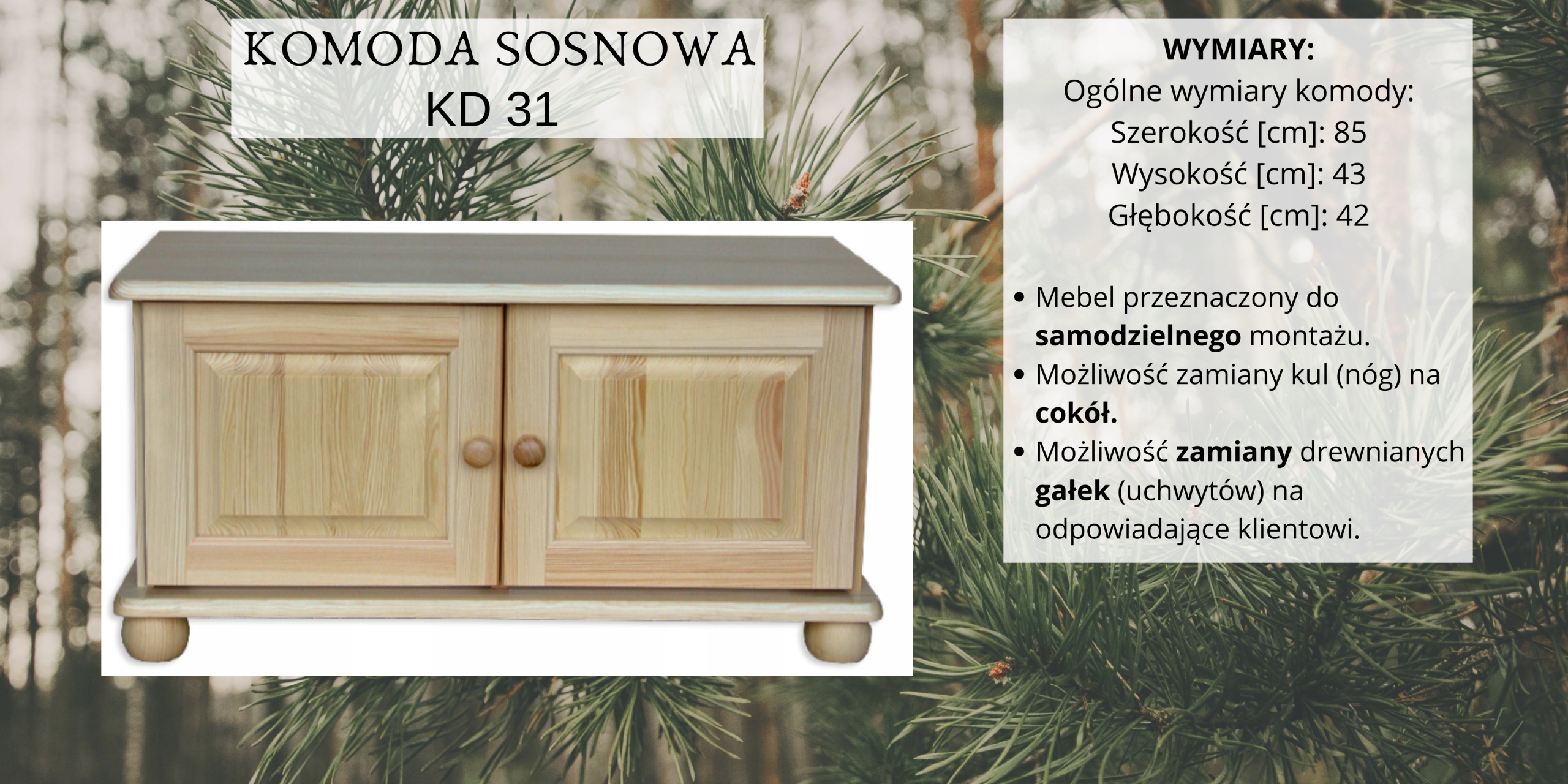 Komoda 31 z litego drewna sosnowego 85x42x43 Prod Marka Dremax