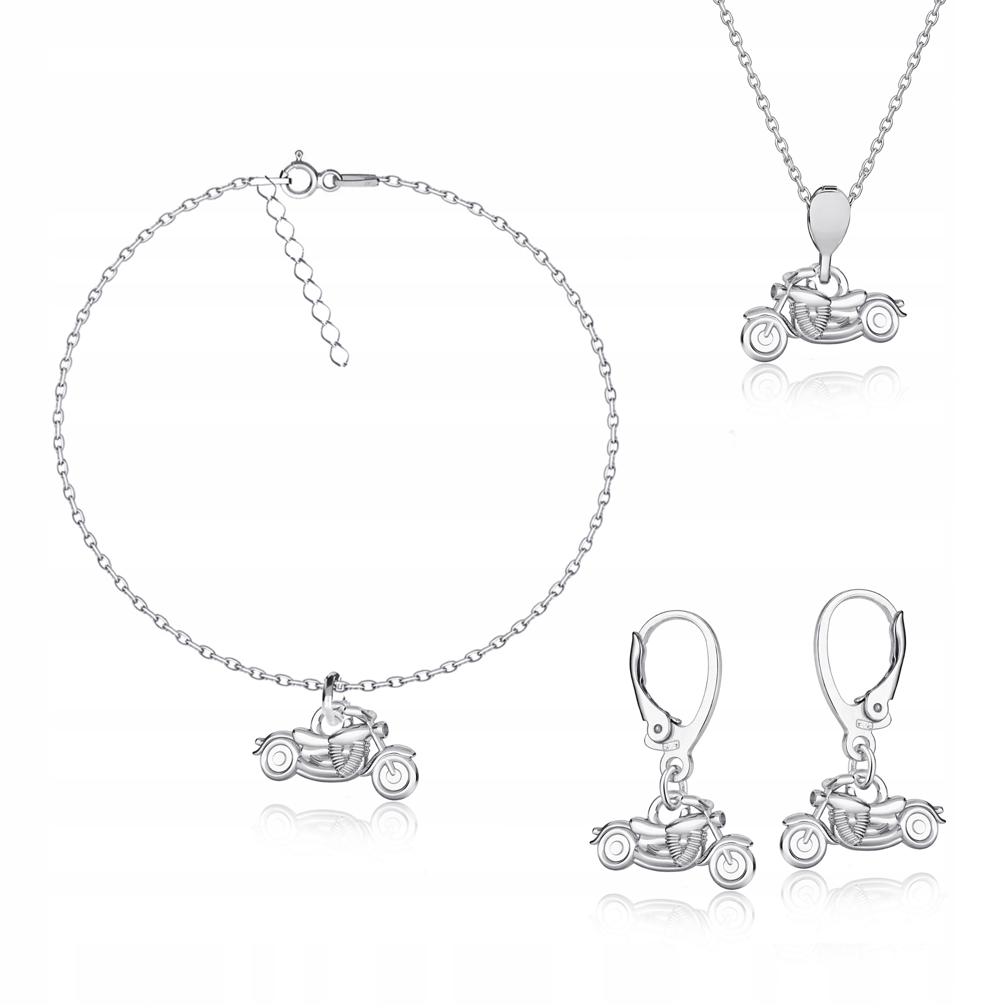 Motocykl Chopper 3D Harley Stříbrný set šperků Ankier stříbro 925