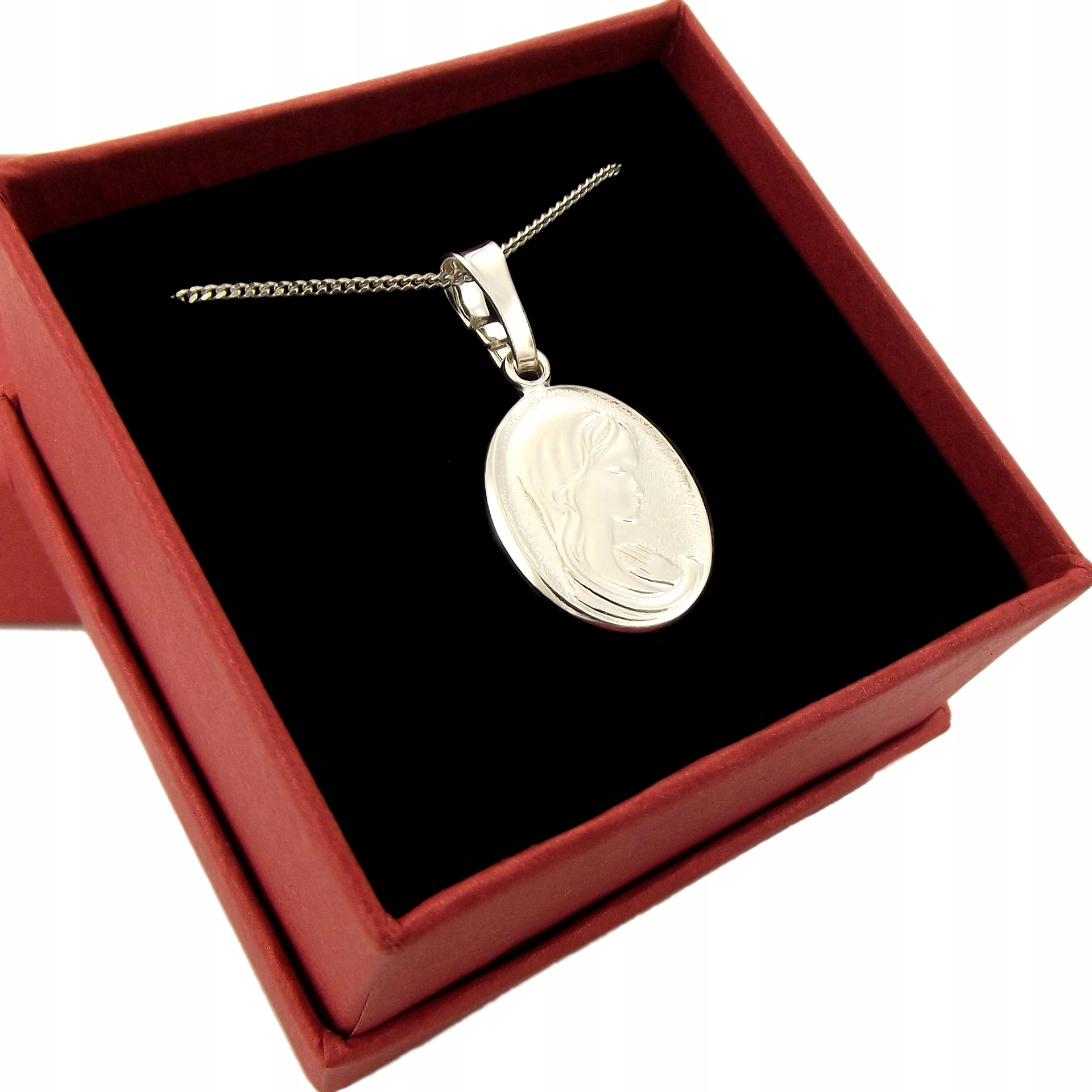 Medalik Srebrny z łańcuszkiem 925 na Prezent Chrzest Komunię Maria Madonna