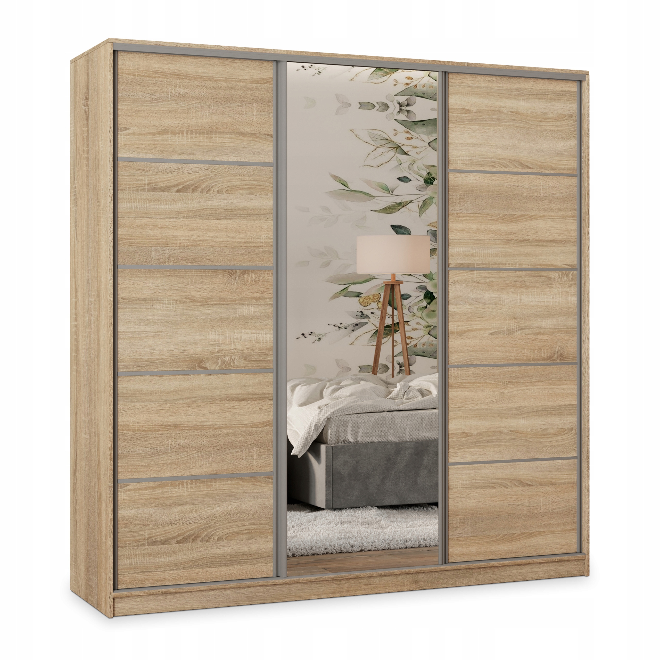 Skříň 180 cm se zrcadlem Zásuvky třídveřová Dub Sonoma