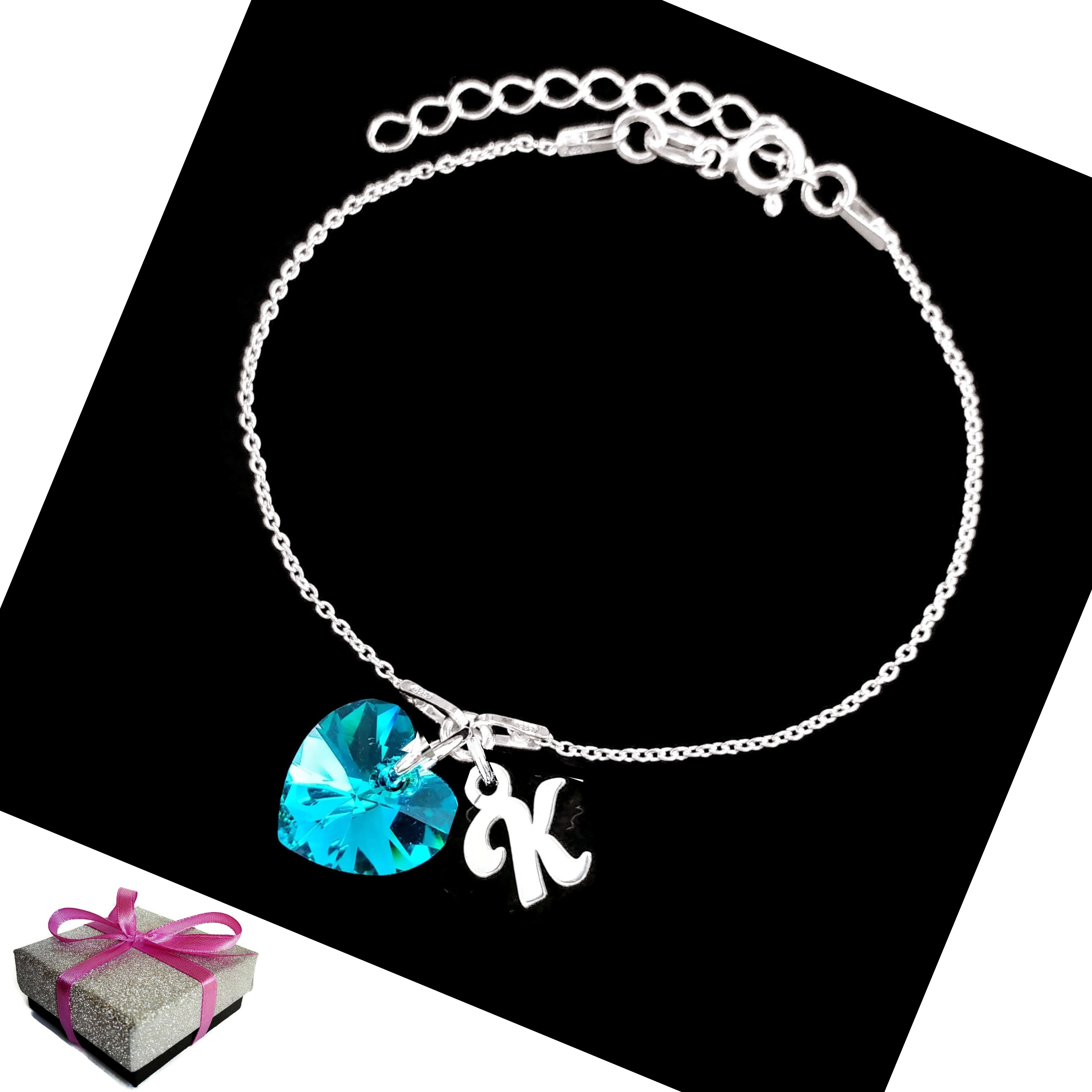 

Bransoletka z Literą K Serce Swarovski Srebro 925