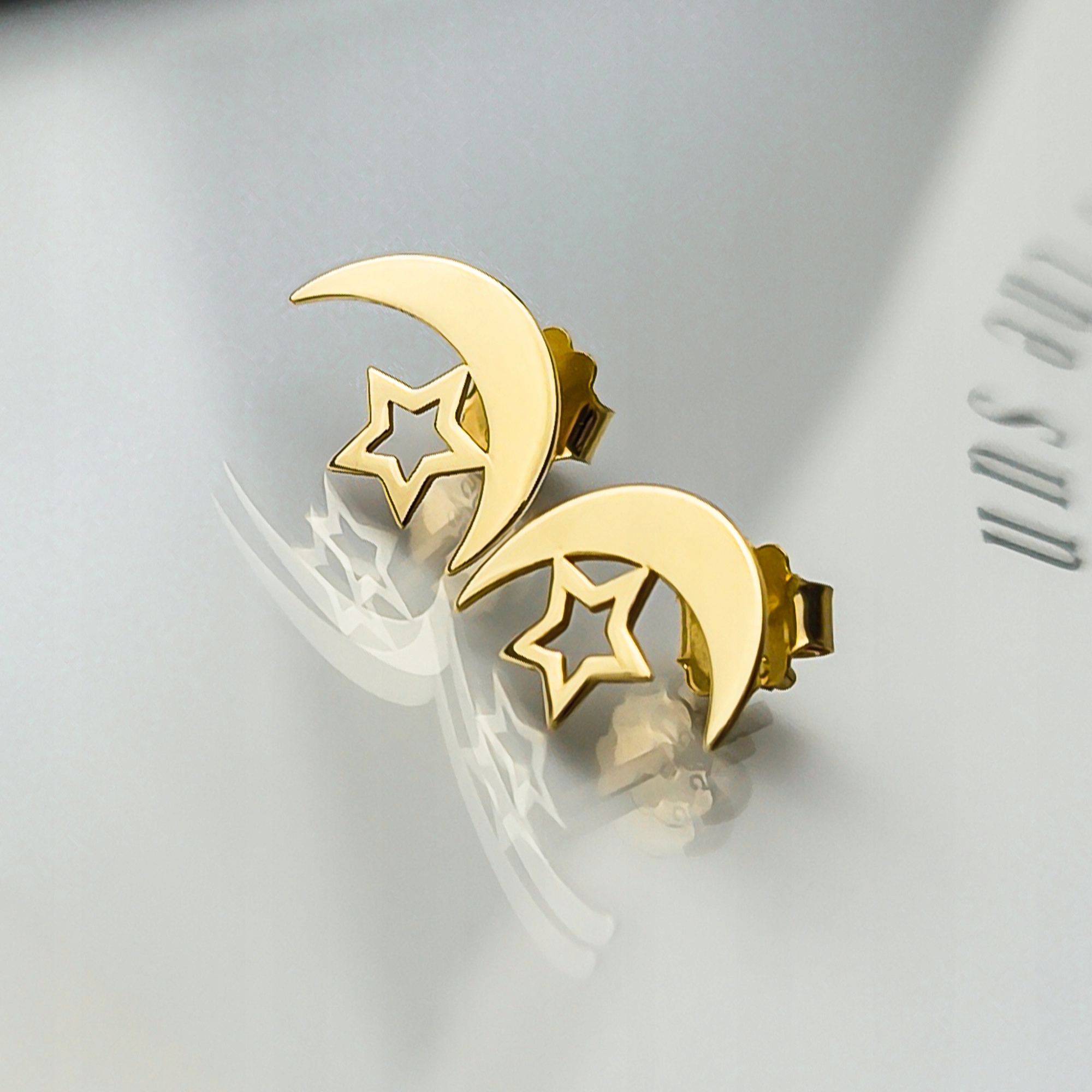 Zlaté náušnice – měsíc, hvězdička – pr. 585