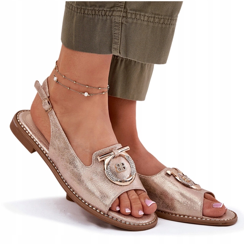 Elegantní Ploché Sandály S Ozdobou S.barski KV51-003 Růžové Zlato 36