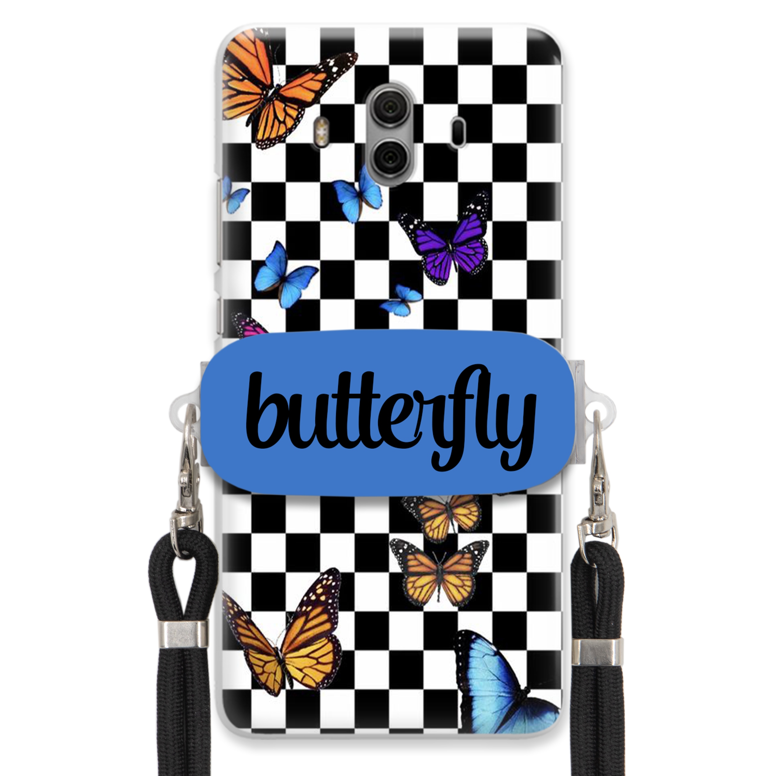 Puzdro Na Huawei Mate 10 Case, Obdĺžnikový Držiak, Čierne Vodítko, Butterfly, Motýle