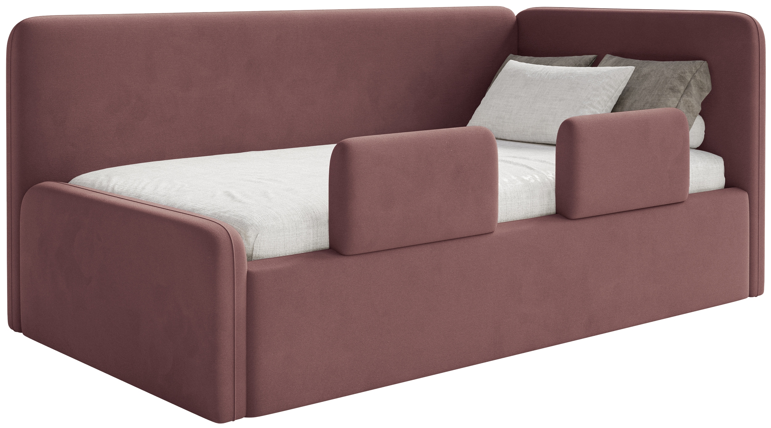 Postel pro mláděž 90x200 cm Fanklo růžová velurová pravá matrace s zábranami