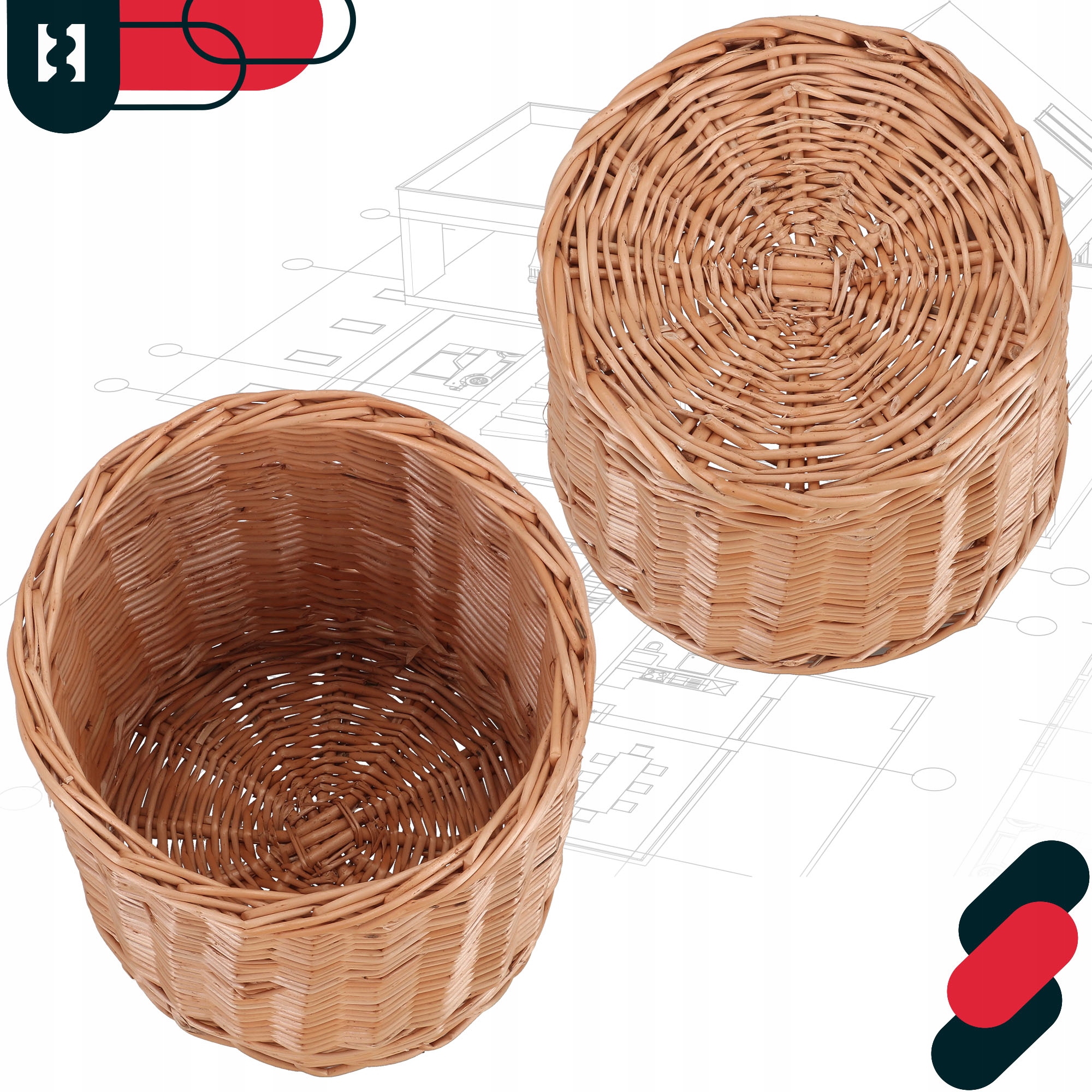 2x OSŁONKA WIKLINOWA NATURALNA DONICZKA PLECIONA KOSZYK KWIATY ROŚLINY Fi33 Wysokość produktu 28 cm