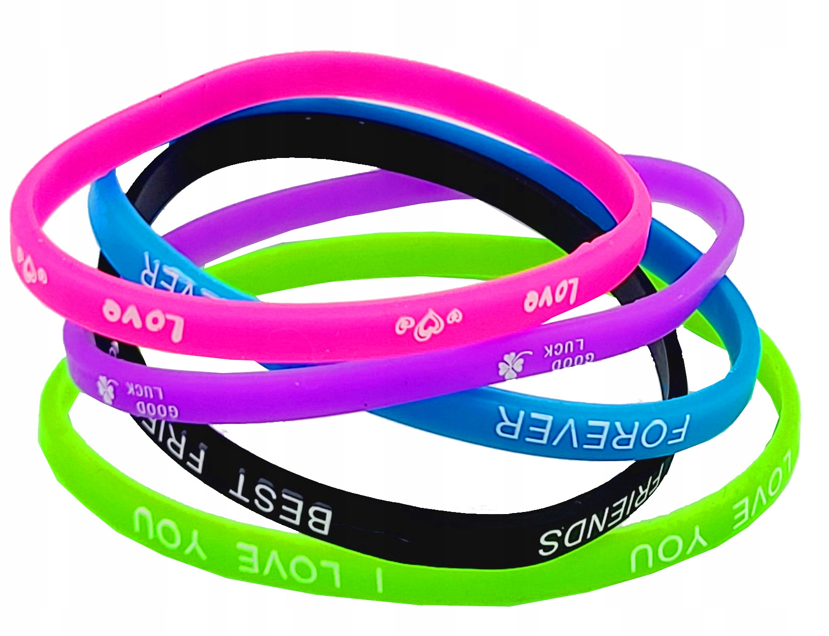 BRANSOLETKI SILIKONOWE Z NAPISAMI KOLOROWE x10 szt opaski przyjaźni gumowe Okazje uniwersalny