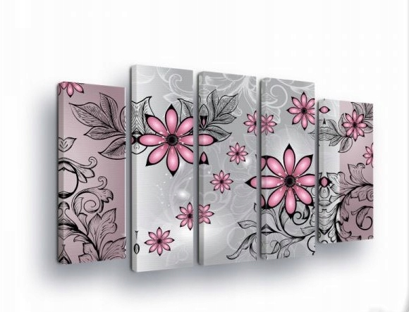 Obraz 150x100 Ružové kvety sivý vzor polyptychov moderná abstrakcia