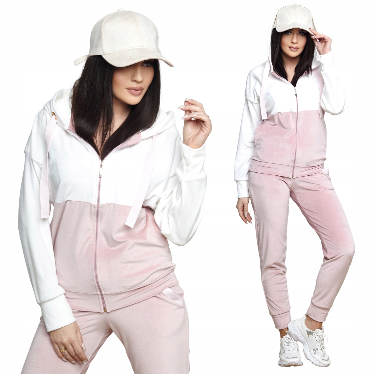 

Welurowy dres damski bluza spodnie Różowy XXL