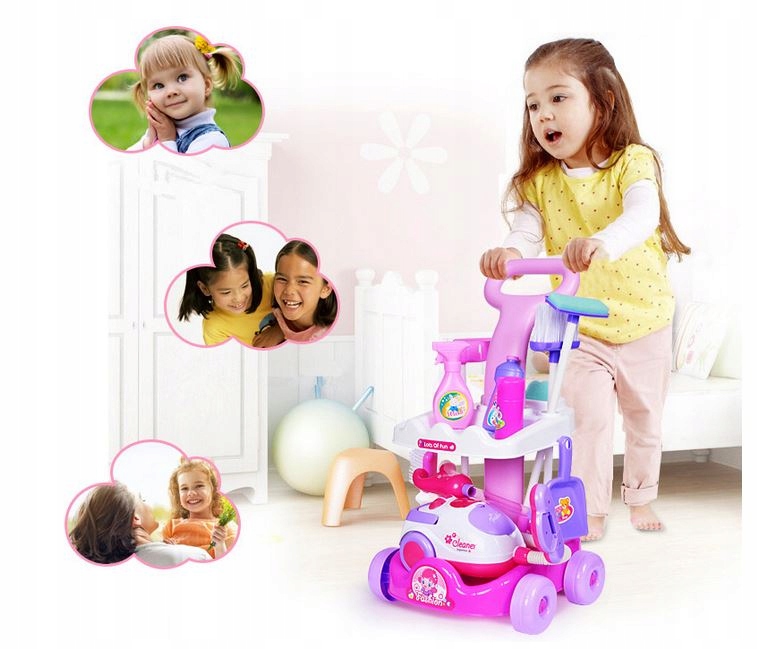 ZESTAW DO SPRZĄTANIA NA WÓZKU Z ODKURZACZEM DŹWIĘK MOP DLA DZIECI + BATERIE Wiek dziecka 3 lata +