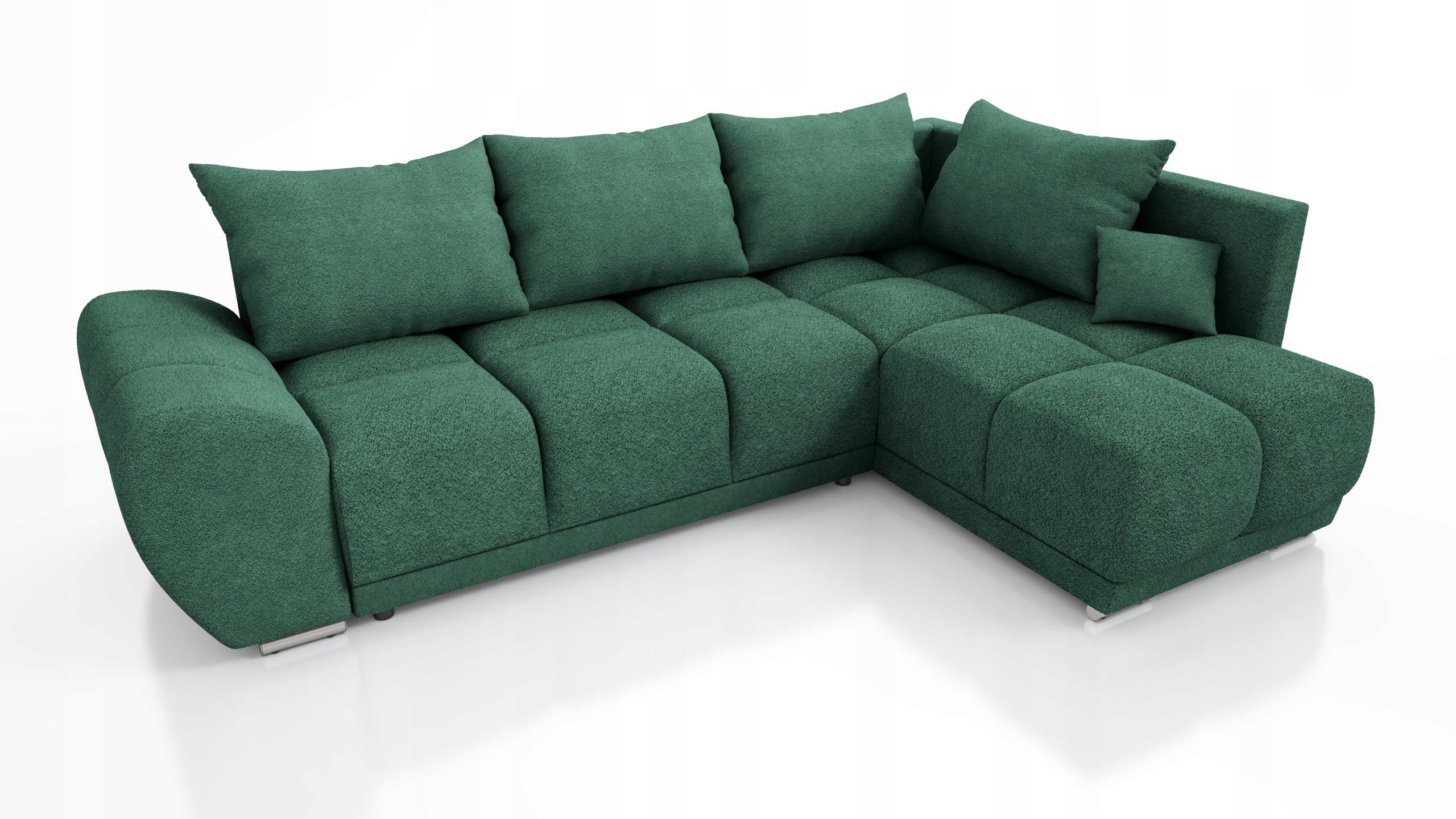 Zelený Rozkládací Rohová Sedací Souprava S Funkcí Spaní Forrest Pravý Boucle Rohová Sedačka