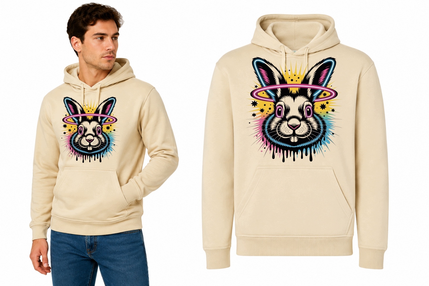 Mikina s kapucí Barevný králík Graffiti Fantasy Streetwear s potiskem XXL