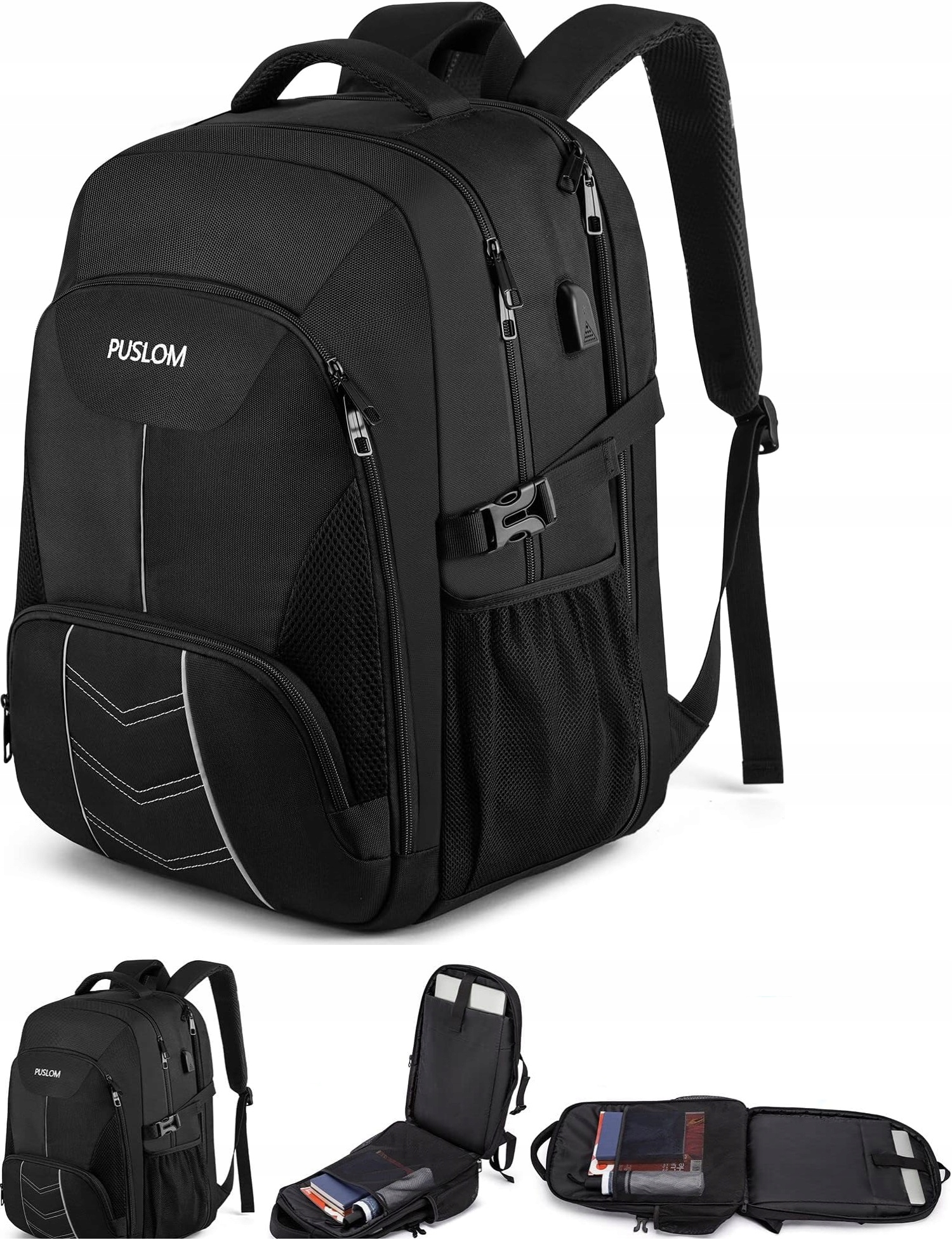 velký batoh na notebook 55L Usb 18.4" Puslom, odolný vůči dřevu, cestovní