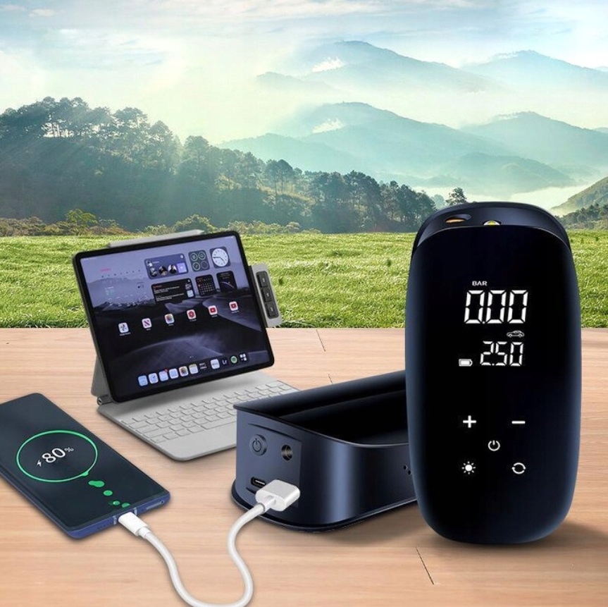 АВТОМОБІЛЬНИЙ КОМПРЕСОР 3-В-1. ЕЛЕКТРОНАСОС, ПАУЕРБАНК, компресор 6000mAh