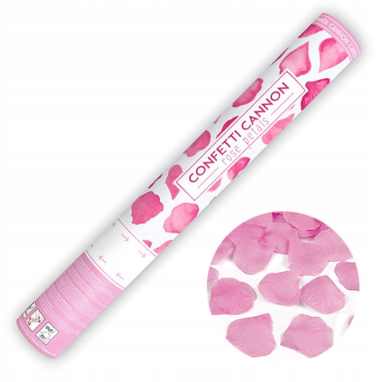 Tuba strzelająca konfetti płatki róż różowe, 40 cm