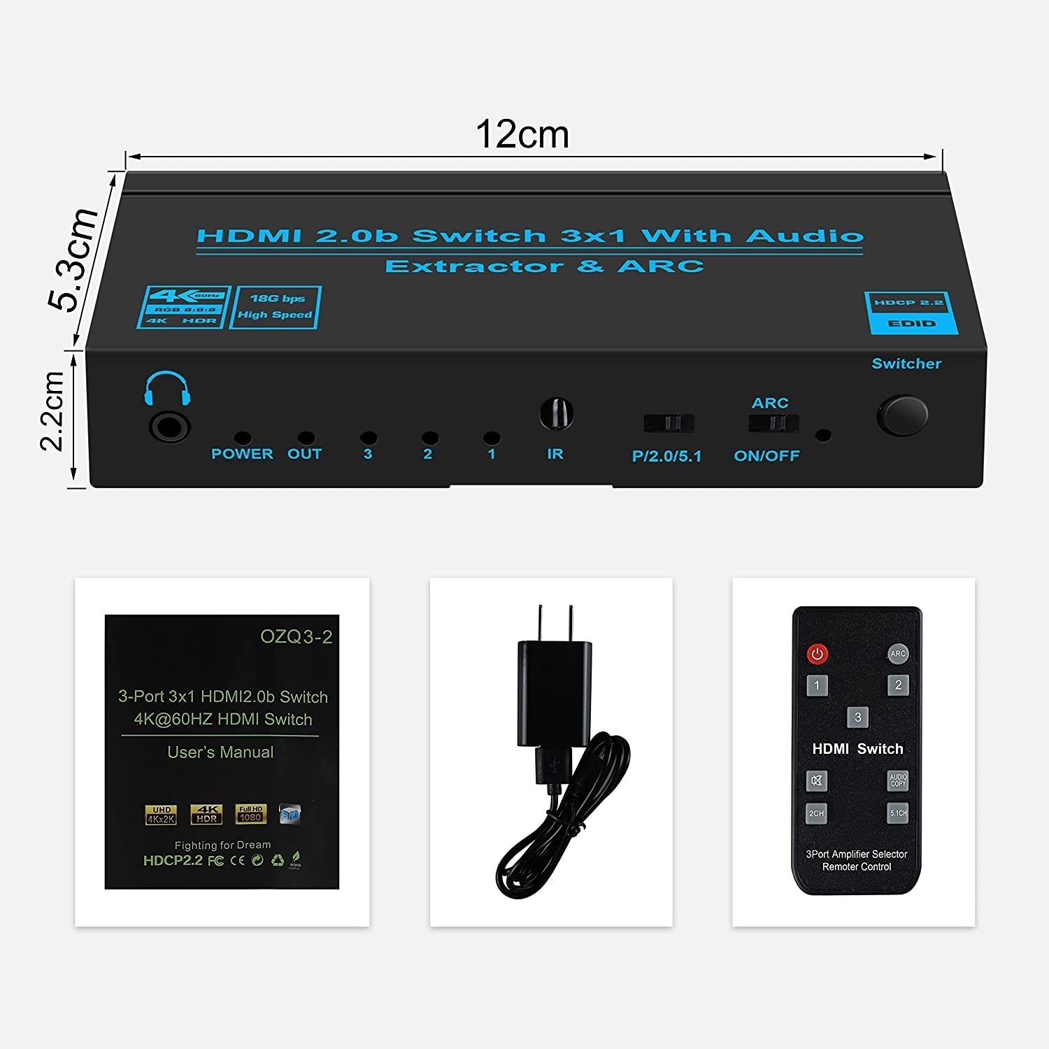 SWITCH HDMI 2.0 3x1 EKSTRAKTOR SPDIF HDCP 2.2 HDR Model JL-S0301