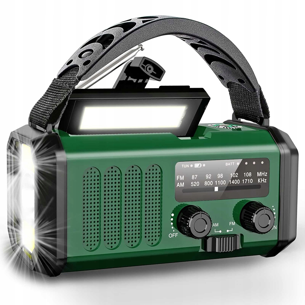 Nouzové Přenosné Rádio Fm/am Solarní s klikou Powerbank Svítilna 10000 mAh