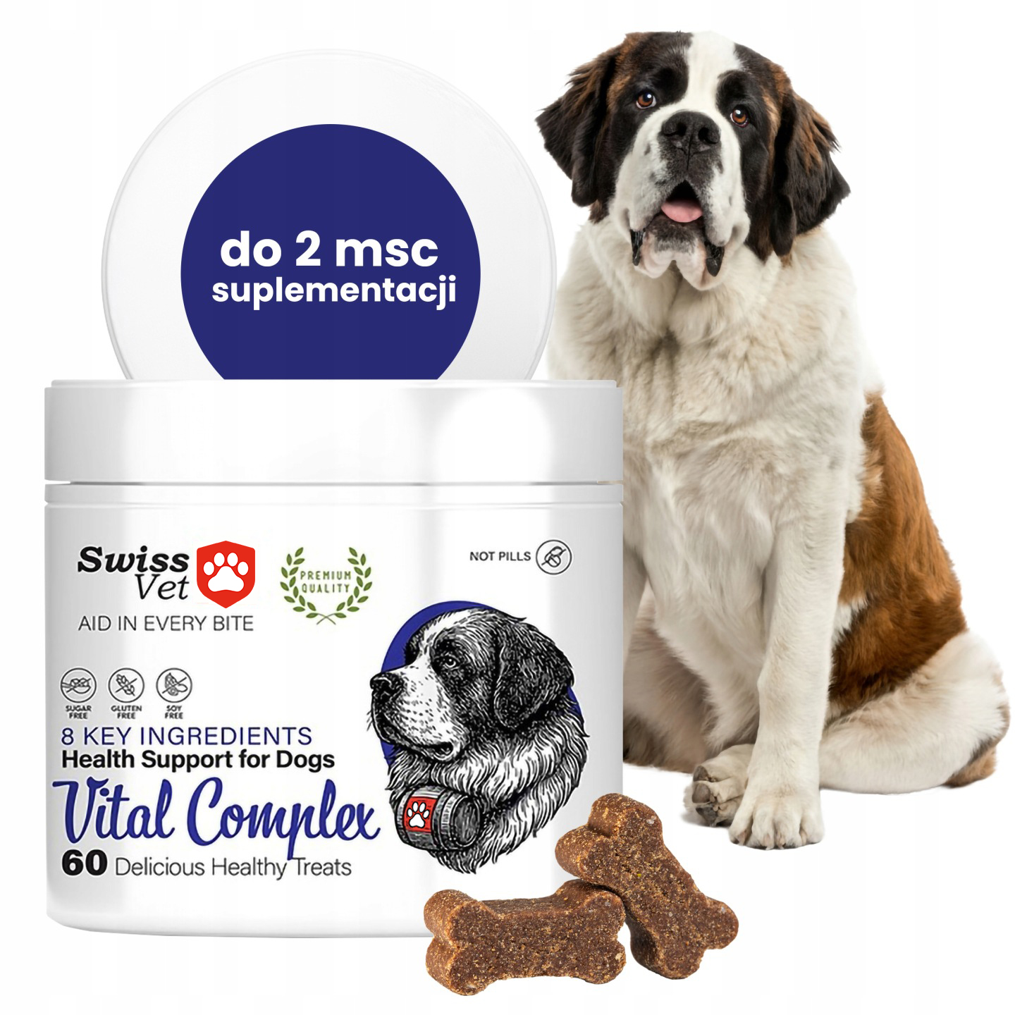SwissVet Vital Complex – doplněk pro psy, střeva, klouby, srst, kůže 2x60ks