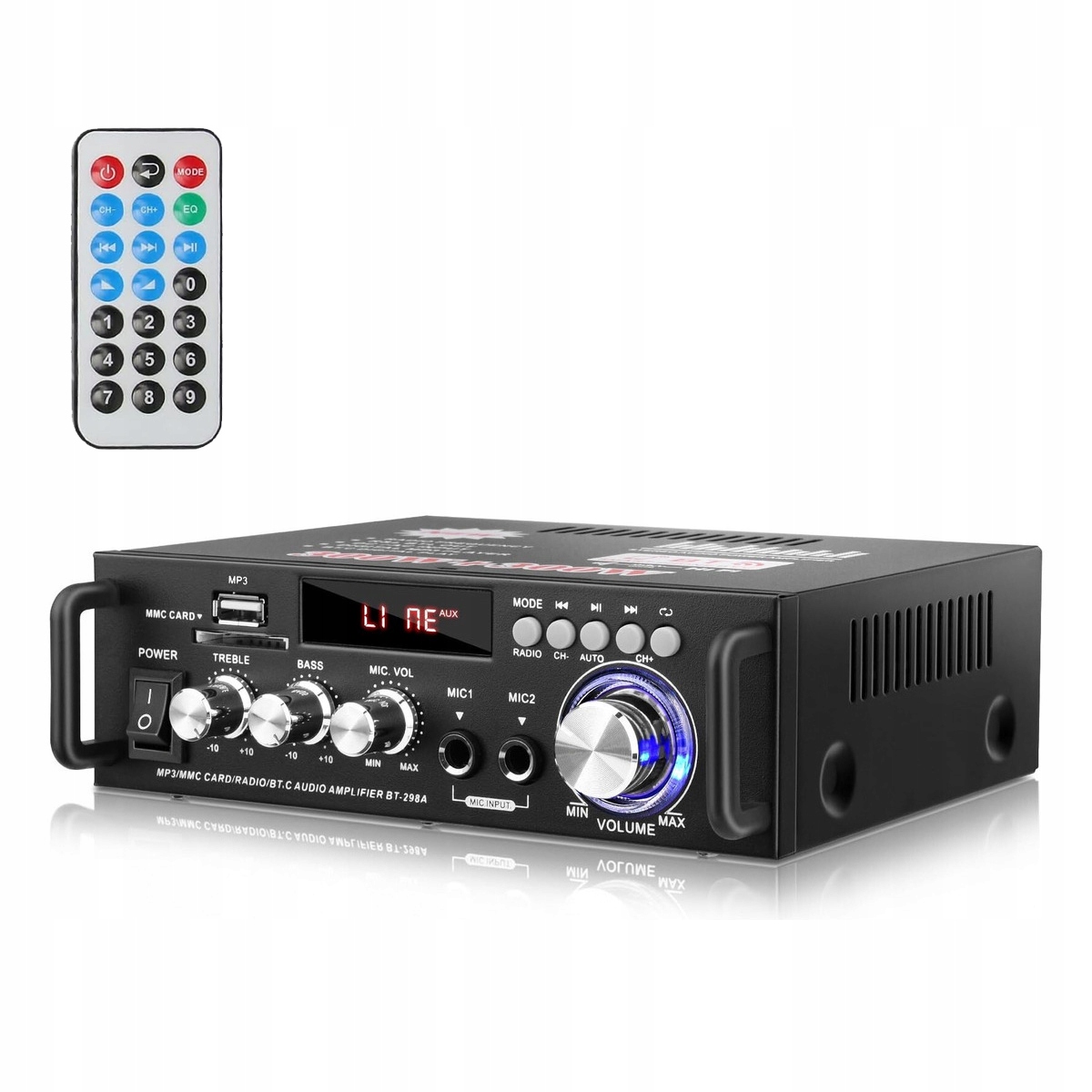 WZMACNIACZ BLUETOOTH STEREO 2 KANAŁOWY PRZENOŚNY RADIOODBIORNIK FM MP3