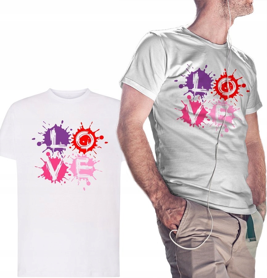 

Koszulka męska kolorowy nadruk Love biała XL