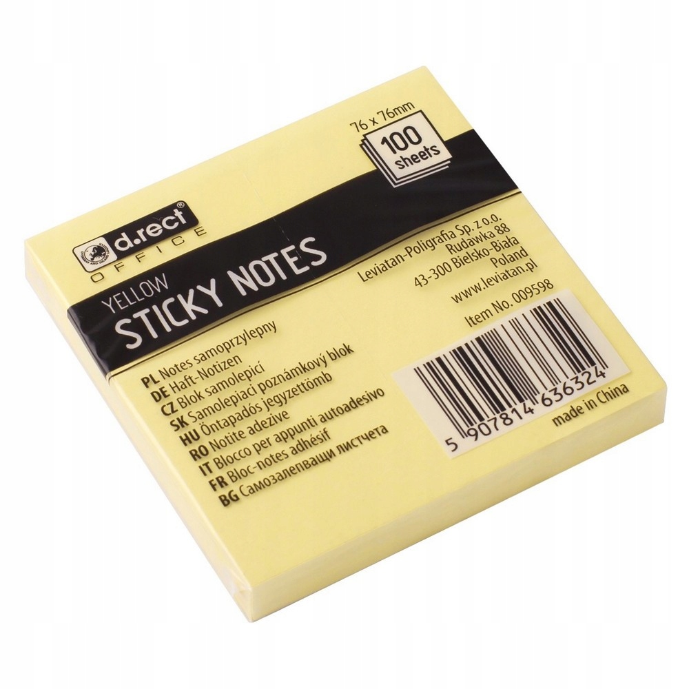 

Notes Samoprzylepny D.rect 76x76mm Żółty
