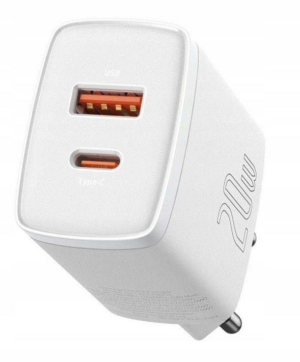 Baseus Ładowarka Sieciowa Usb, Usb-c (biała)