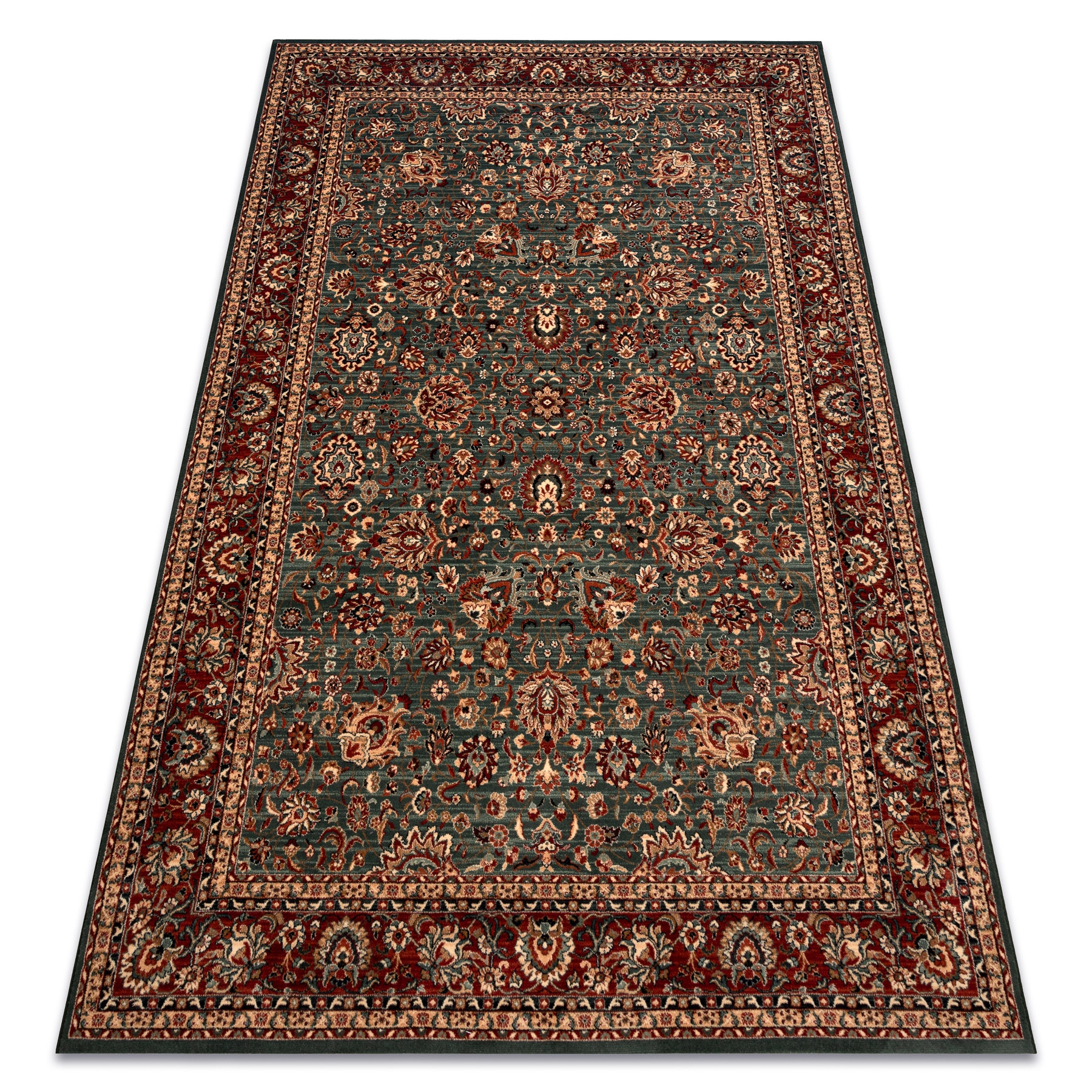 Wełniany Dywan Do Salonu Ornament Ramka Kwiaty Łączka zielony 67x275 cm
