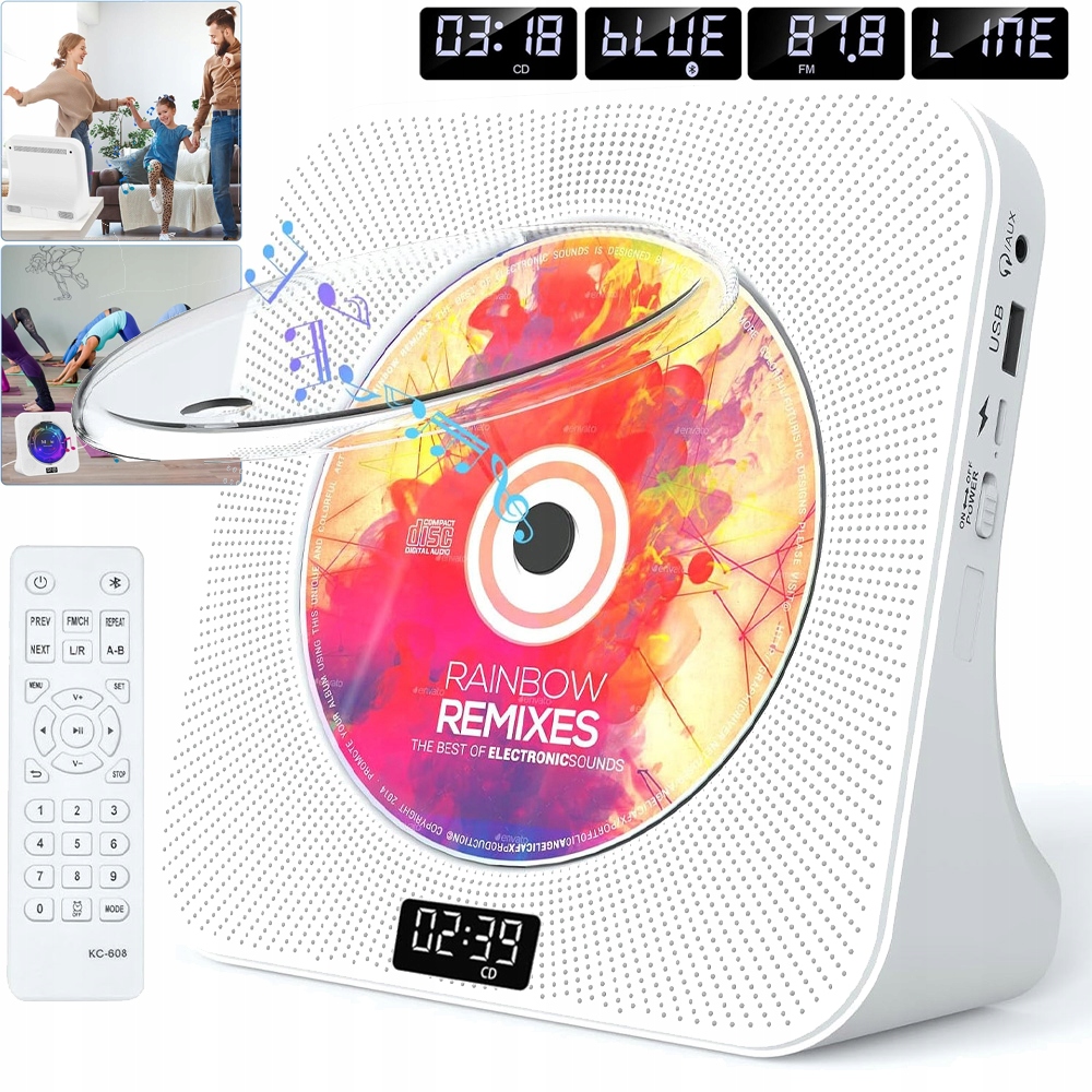Přenosný CD Přehrávač, Duální Hifi Reproduktory Bluetooth 5.0 Fm Rádio Mini
