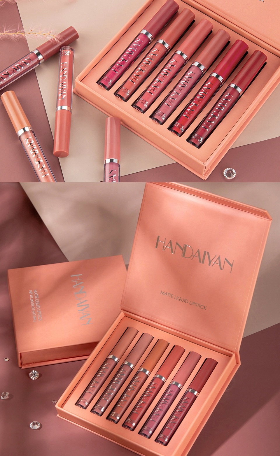 Matowa Szminka Pomadka do ust w płynie 6 szt. B Efekt matowy