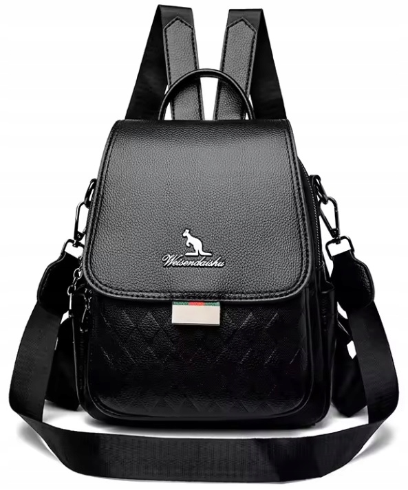 Stylowy Plecak Torebka 2w1 Czarny Damski Plecaczek Mały Skóra Eko
