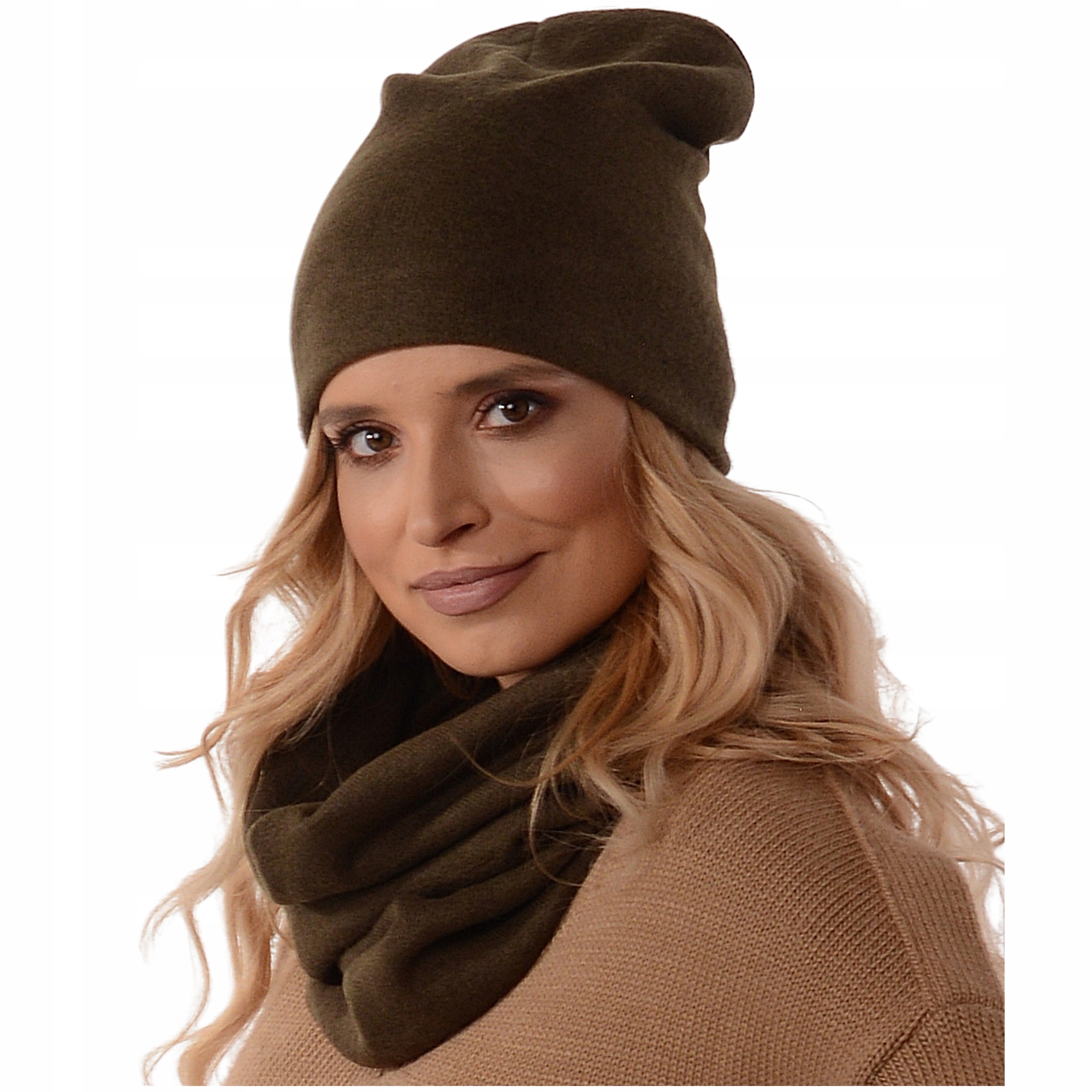 

Komplet damski Czapka Beanie z kominem Khaki K6