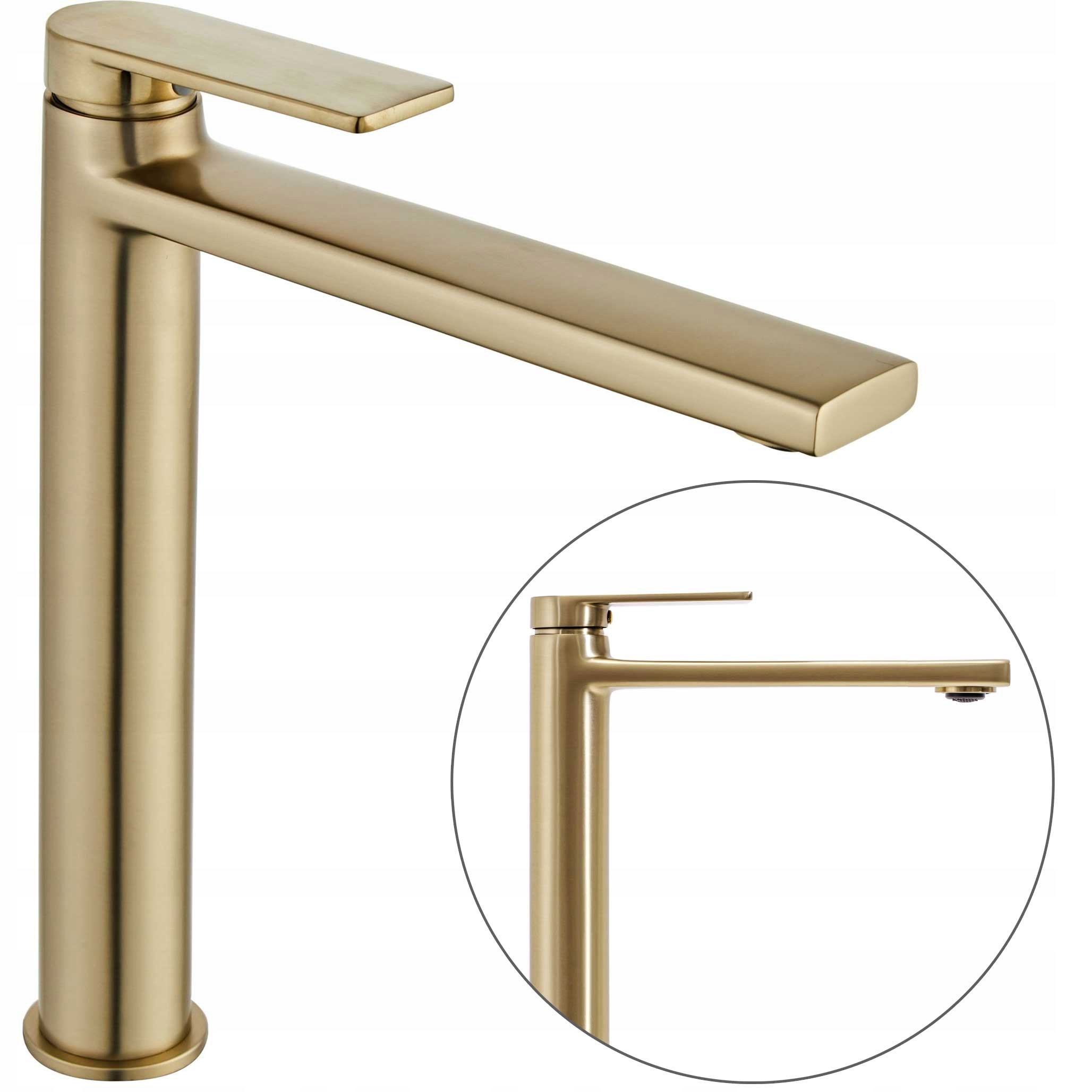 Zlatá stojanková umývadlová batéria Verso Gold s kartáčovanou povrchovou úpravou na dosku