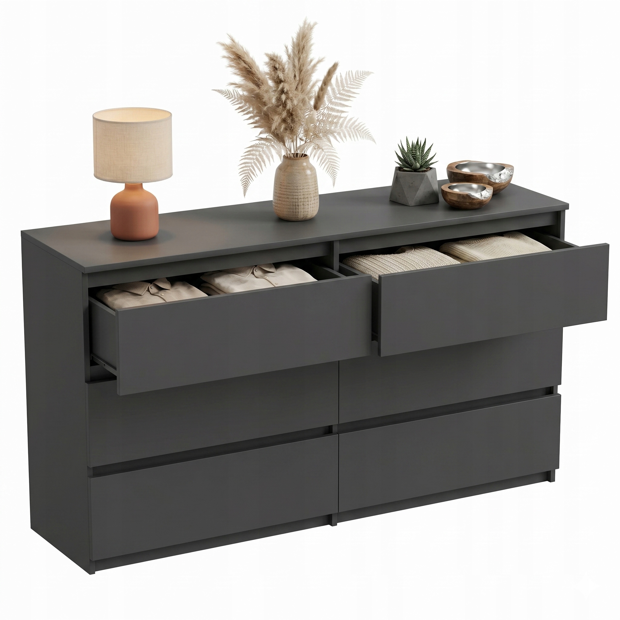 Komoda černá matná 6 zásuvek 120x77x34 cm Velká prostorná Klasický styl