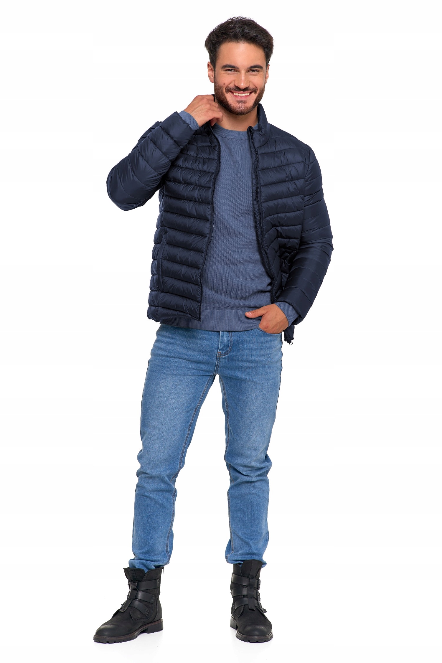 KURTKA MĘSKA PRZEJŚCIOWA PIKOWANA BEZ KAPTURA PUCHOWA NA WIOSNĘ MORAJ XXL Odcień granatowy