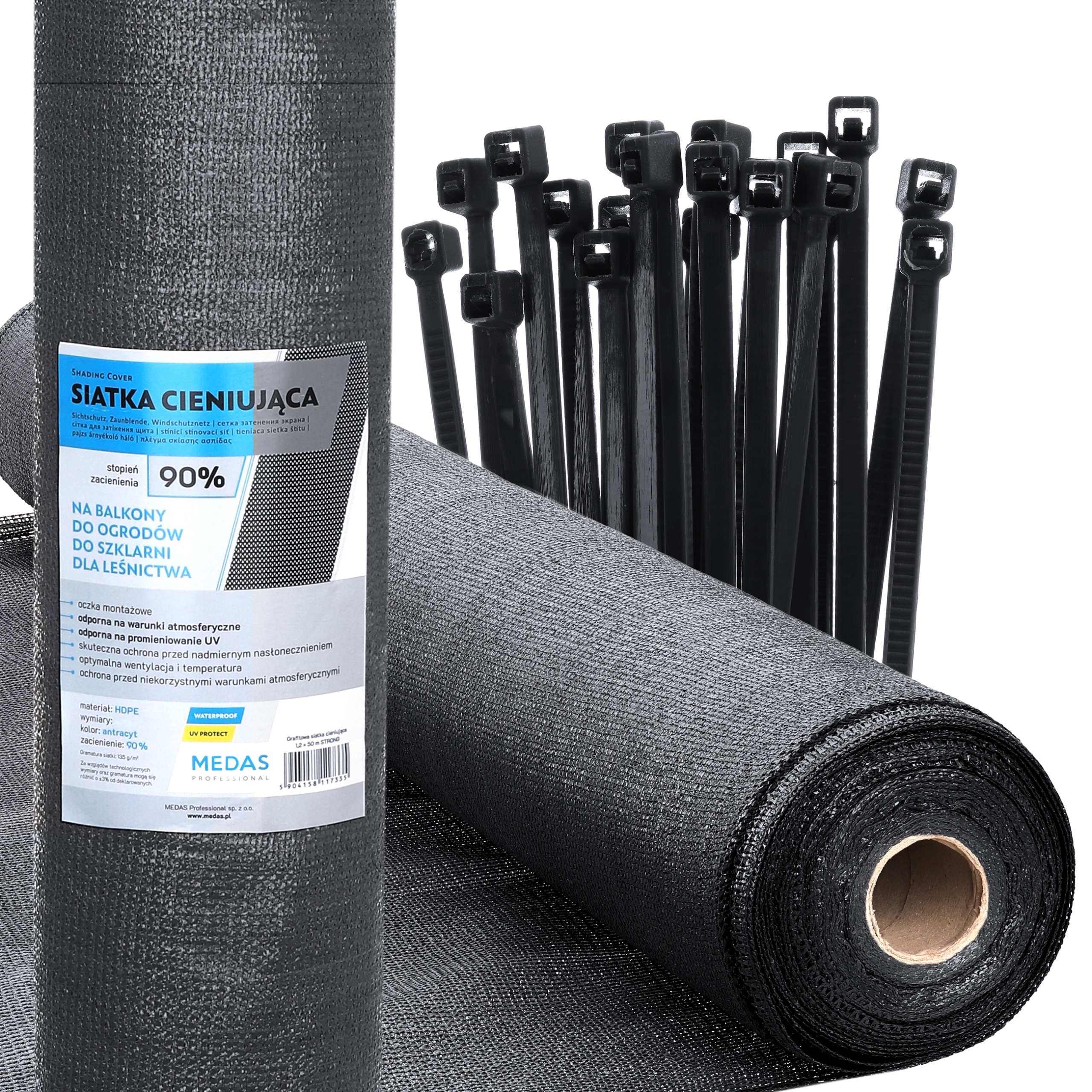 Siatka Cieniująca 90% Dzianina Osłonowa 1,2x50m Uv