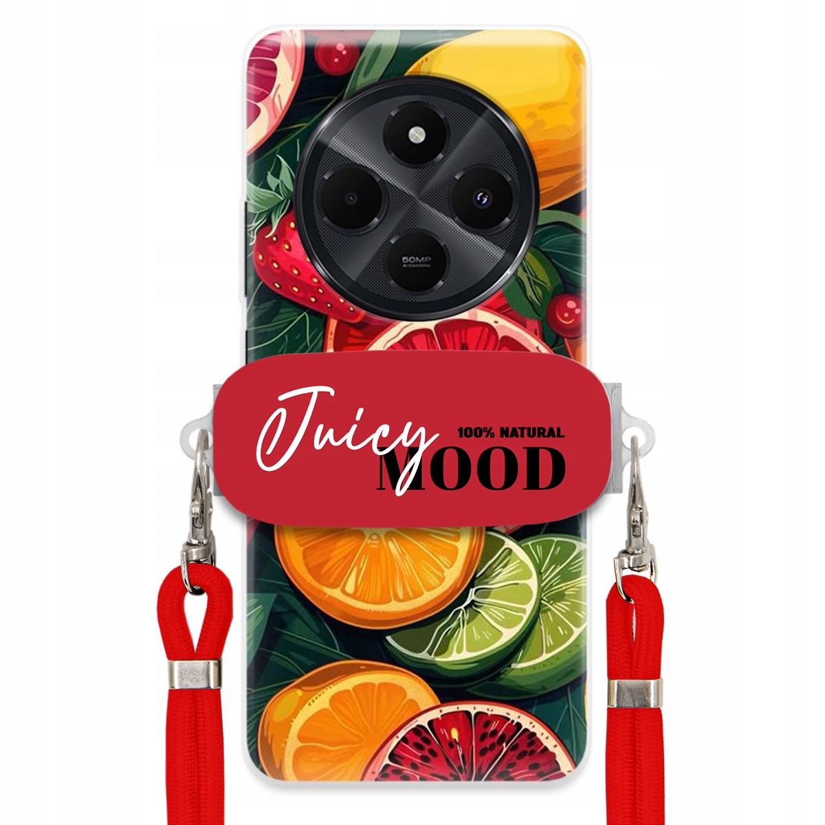 Puzdro pre Xiaomi Redmi 14C 4G Červené vodítko držiak Fruit Ovocie Juice Mood