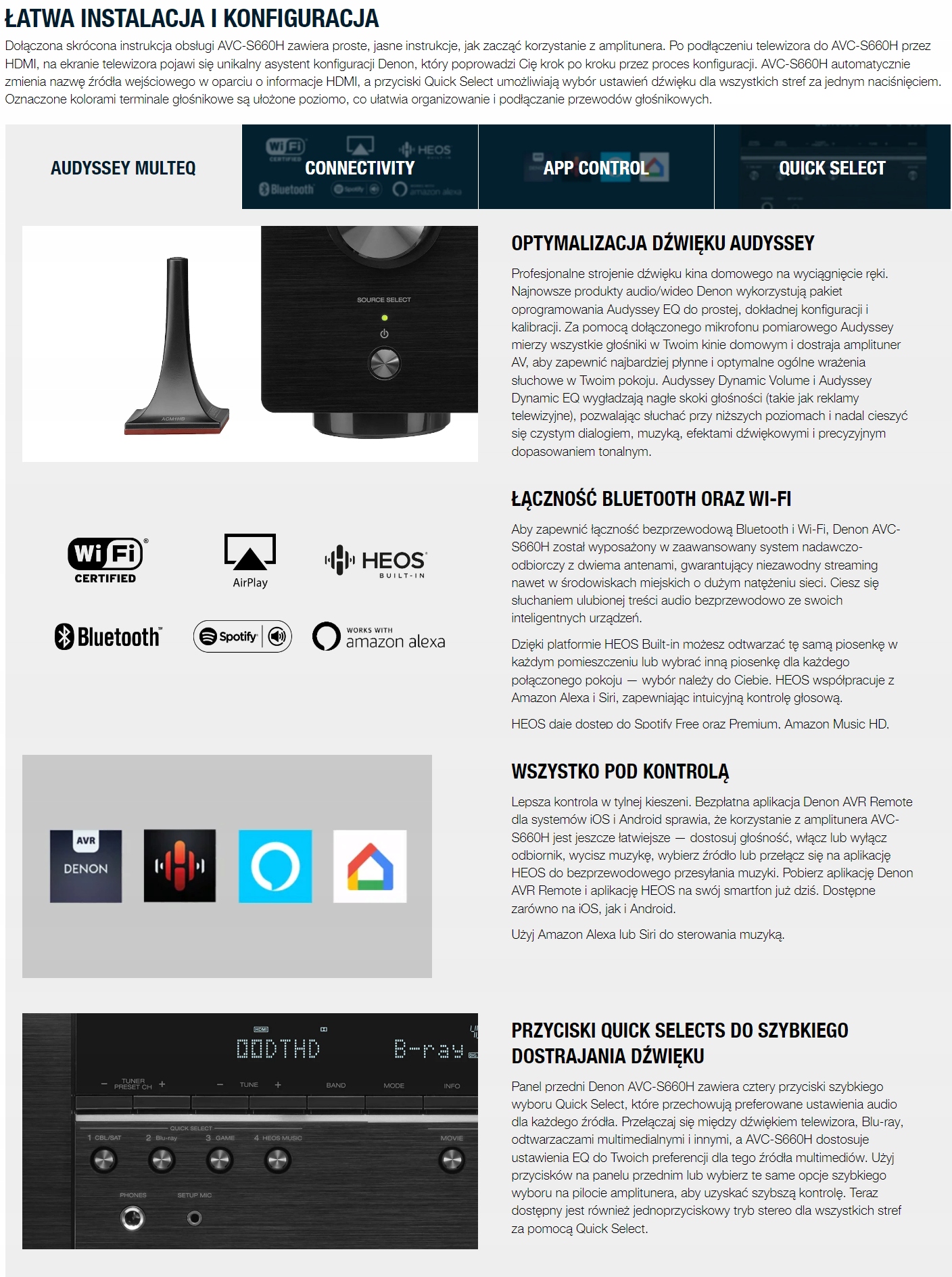 DALI OBERON BIAŁY SET KINA 5.0 Z DENON AVC-S660H Wymiary kolumny przedniej 1015 x 200 x 340 mm